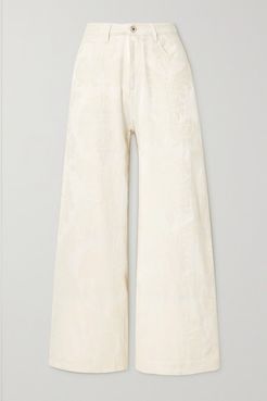 Recycled Polyester And Organic Cotton-blend Brocade Boyfriend Pants - Beige