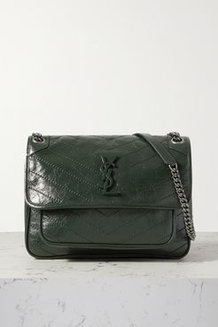 Niki Medium Crinkled Glossed-leather Shoulder Bag - Green