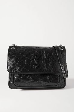 Niki Medium Crinkled Glossed-leather Shoulder Bag - Black