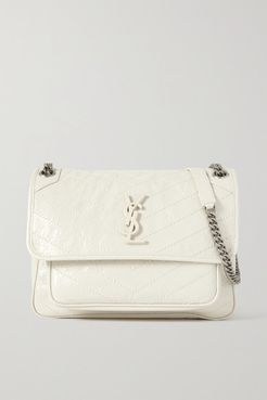 Niki Medium Crinkled Glossed-leather Shoulder Bag - White