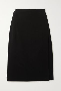 Belted Pleated Wool Midi Skirt - Black