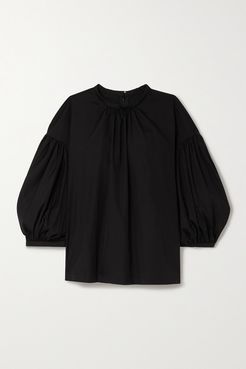 Gathered Cotton-poplin Blouse - Black