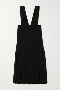 Pleated Wool-gabardine Midi Dress - Black