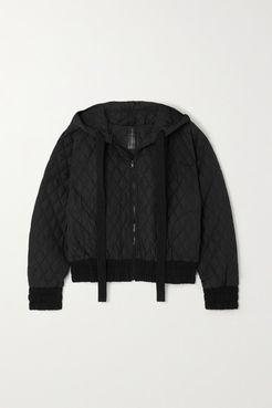 Cropped Hooded Quilted Shell Bomber Jacket - Black