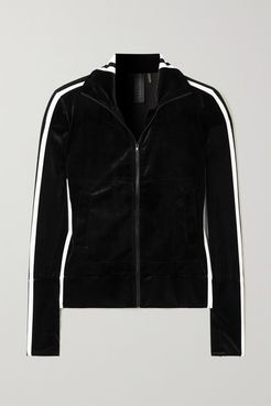 Striped Webbing-trimmed Stretch-velvet Track Jacket - Black