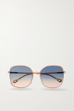 Oversized Square-frame Acetate And Gold-tone Sunglasses - Orange