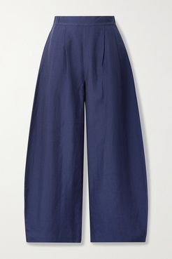 Net Sustain Luca Linen And Silk-blend Wide-leg Pants - Midnight blue