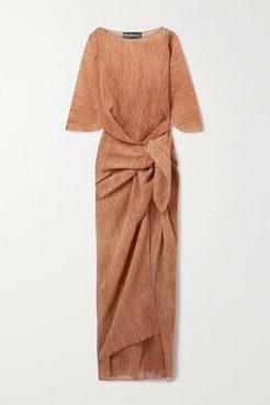 Net Sustain Terra Draped Knotted Cotton And Silk-blend Crepe Maxi Dress - Orange