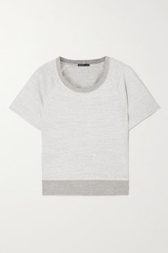 Patched Mélange Cotton-jersey Top - Gray