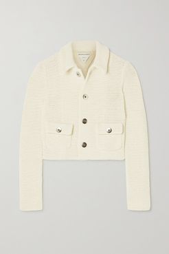 Cropped Open-knit Cotton-blend Jacket - Cream