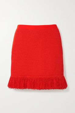 Fringed Open-knit Cotton-blend Mini Skirt - Red