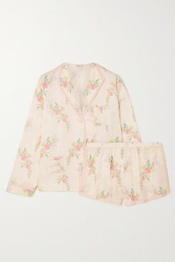 Mimi Martine Floral-print Satin-jacquard Pajama Set - Cream