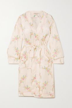 Ophelia Belted Floral-print Satin-jacquard Robe - Cream