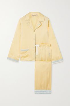 Jane And Faye Lace-trimmed Hammered Silk-charmeuse Pajama Set - Yellow