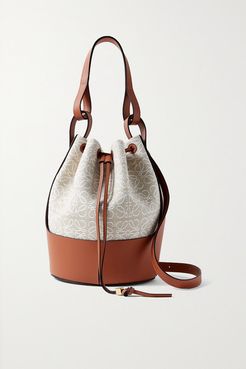 Balloon Medium Leather-trimmed Cotton-jacquard Bucket Bag - Tan