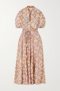 Net Sustain Gardenia Belted Floral-print Silk Maxi Dress - Brown