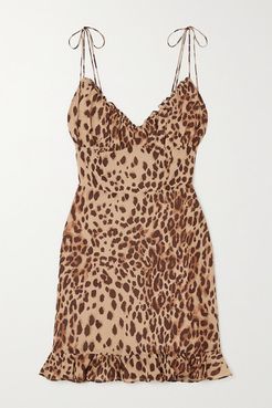 Net Sustain Esther Ruffled Leopard-print Georgette Mini Dress - Beige