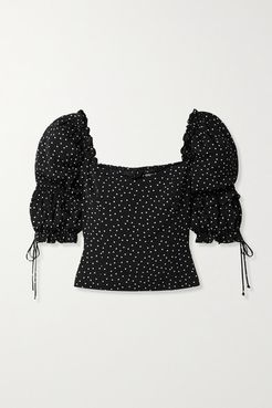 Net Sustain Nina Shirred Polka-dot Crepe Top - Black