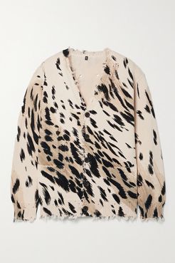 Distressed Cheetah-print Cotton Cardigan - Leopard print