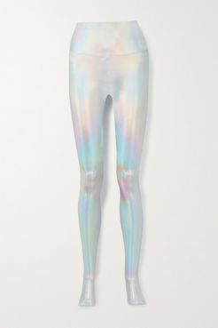 Iridescent Coated Stretch-jersey Stirrup Leggings - Silver