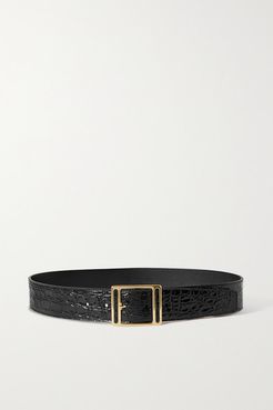 Croc-effect Leather Belt - Black