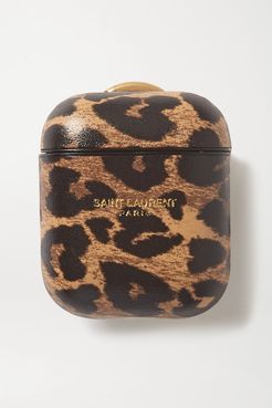 Leopard-print Leather Airpods Case - Brown