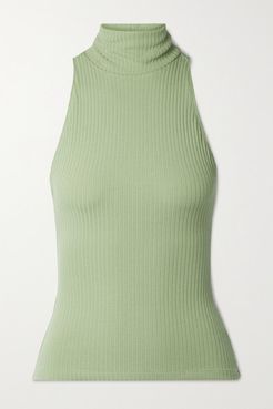 Net Sustain Trish Ribbed Stretch Tencel Lyocell And Organic Cotton-blend Turtleneck Top - Leaf green