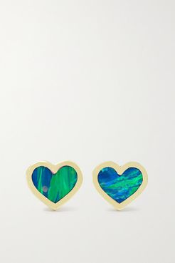 Extra Small Heart 18-karat Gold Opal Earrings