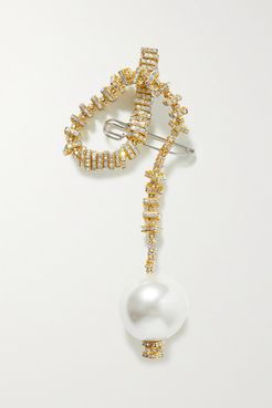 Golden Snake Gold-plated, Crystal And Faux Pearl Brooch