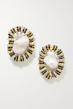 Paris Set Of Two Gold And Silver-plated, Crystal And Pearl Brooches