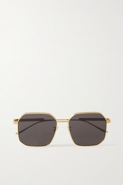 Octagon-frame Gold-tone Metal Sunglasses