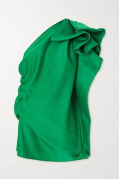 Switchwear One-shoulder Ruffled Recycled Duchesse-satin Tunic - Green