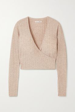 Net Sustain Wrap-effect Ribbed Recycled Cashmere-blend Sweater - Beige