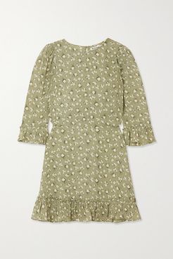 Net Sustain Doutzen Ruffled Floral-print Georgette Mini Dress - Green