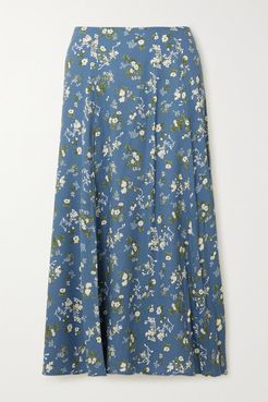 Net Sustain Zoe Floral-print Crepe Midi Skirt - Blue