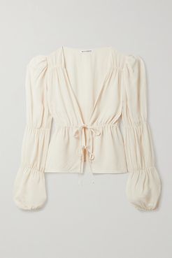 Net Sustain Heartthrob Tie-front Gathered Georgette Blouse - Cream