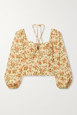 Net Sustain Milo Shirred Floral-print Crepe Top - Yellow