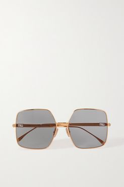 Oversized Square-frame Crystal-embellished Gold-tone Sunglasses
