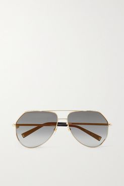Aviator-style Crystal-embellished Gold-tone Sunglasses