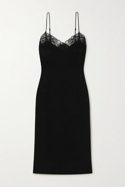 Corded Lace-trimmed Silk-blend Nightdress - Black