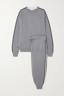Missy London Striped Silk-blend Sweatshirt And Track Pants Set - Gray