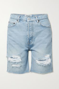Max Distressed Organic Denim Shorts - Light blue