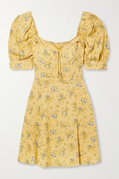 Lillet Bow-embellished Floral-print Georgette Mini Dress - Yellow