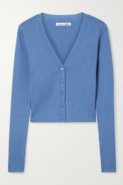 Gilda Cropped Ribbed Organic Cotton-blend Cardigan - Blue