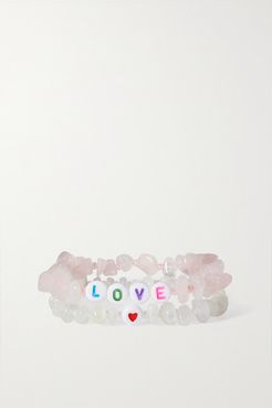 Set Of Two Moonstone, Rose Quartz And Enamel Bracelets - Pink