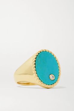 9-karat Gold, Turquoise And Diamond Signet Ring