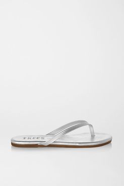 Lily Metallic Leather Flip Flops - Silver
