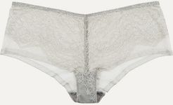 Montsouris Vincennes Chantilly Lace And Tulle Briefs - Light gray