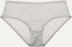 Montsouris Notre-dame Chantilly Lace And Tulle Briefs - Light gray