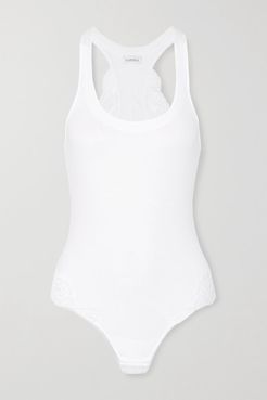Souple Lace-trimmed Stretch Cotton-blend Jersey Bodysuit - White